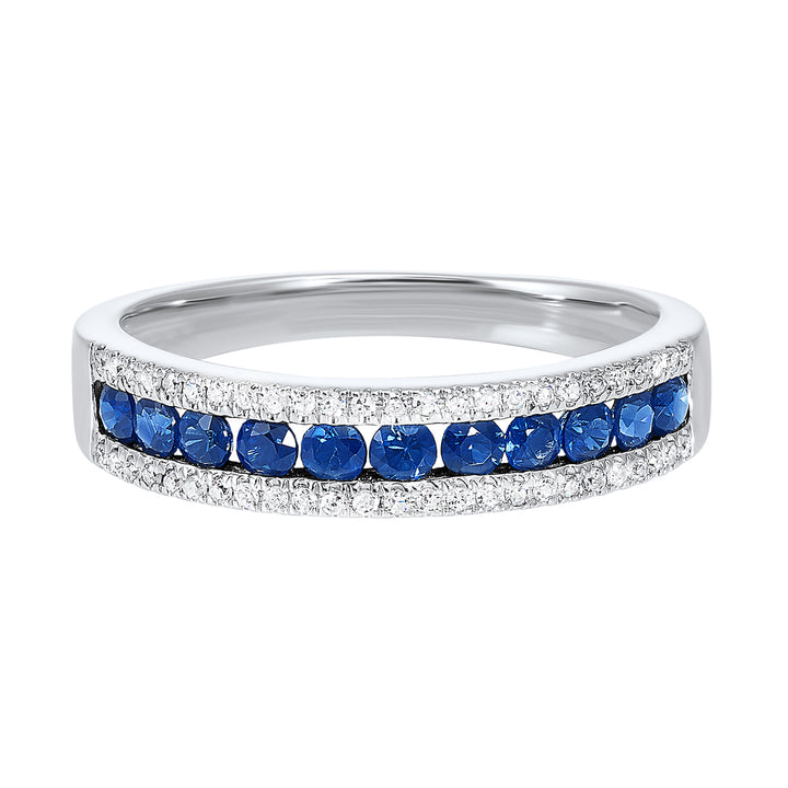 14Kt White Gold Diamond 1/8Ctw & Sapphire 1/2Ctw Ring