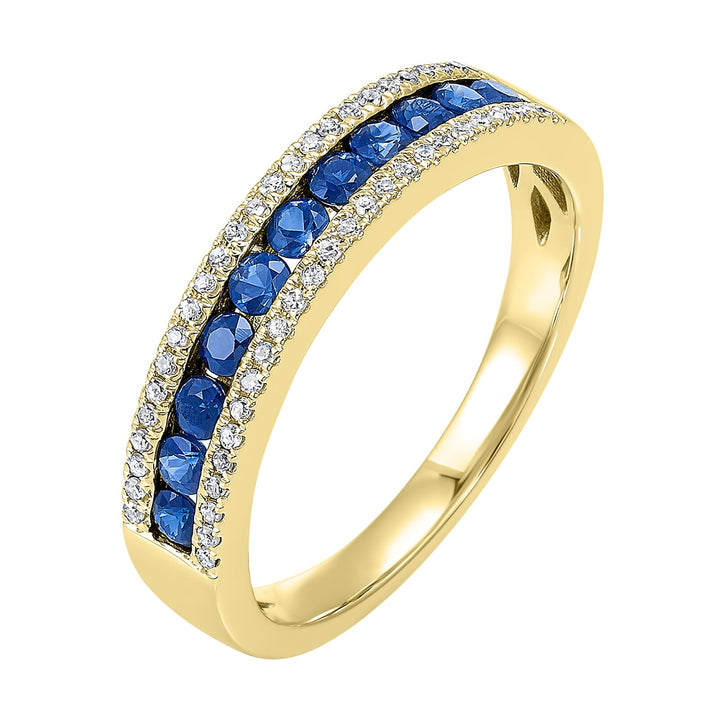 14Kt Yellow Gold Diamond 1/8Ctw & Sapphire 1/2Ctw Ring