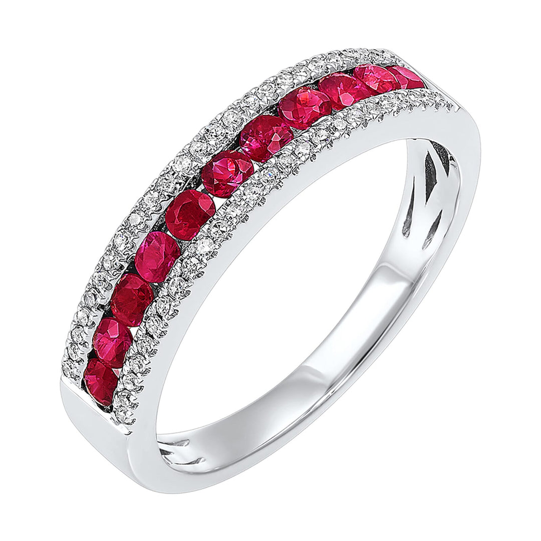 18Kt White Gold Diamond 1/8Ctw & Ruby 1/3Ctw Ring
