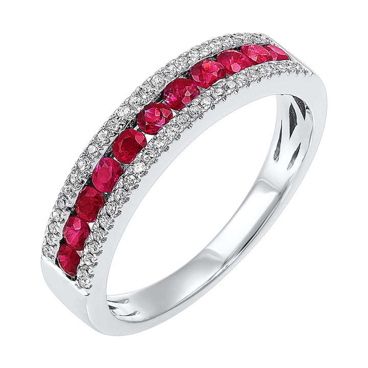 18Kt White Gold Diamond 1/8Ctw & Ruby 1/3Ctw Ring