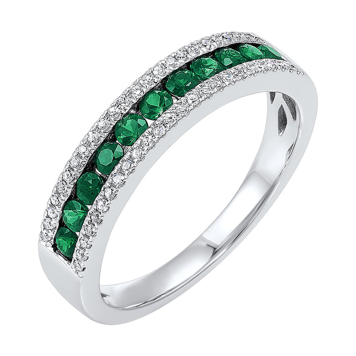 14Kt White Gold Diamond 1/8Ctw & Emerald 1/2Ctw Ring