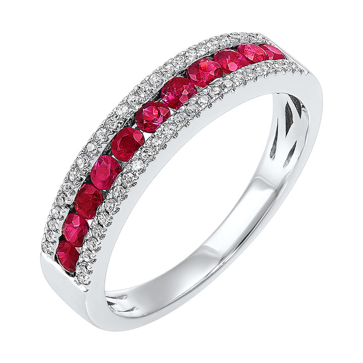 14Kt White Gold Diamond 1/8Ctw & Ruby 1/2Ctw Ring