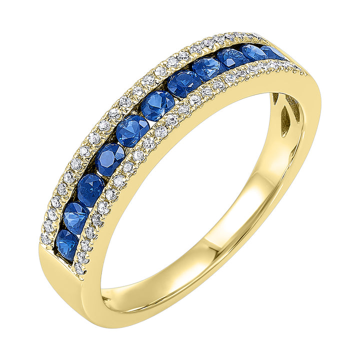 14Kt Yellow Gold Diamond 1/8Ctw & Sapphire 1/2Ctw Ring