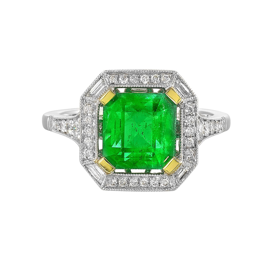 18Kt White Yellow Gold Diamond 1/3Ctw & Emerald 3 1/3Ctw Ring