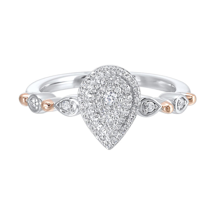 Gold Silver White Rose Diamond 1/5Ctw Ring