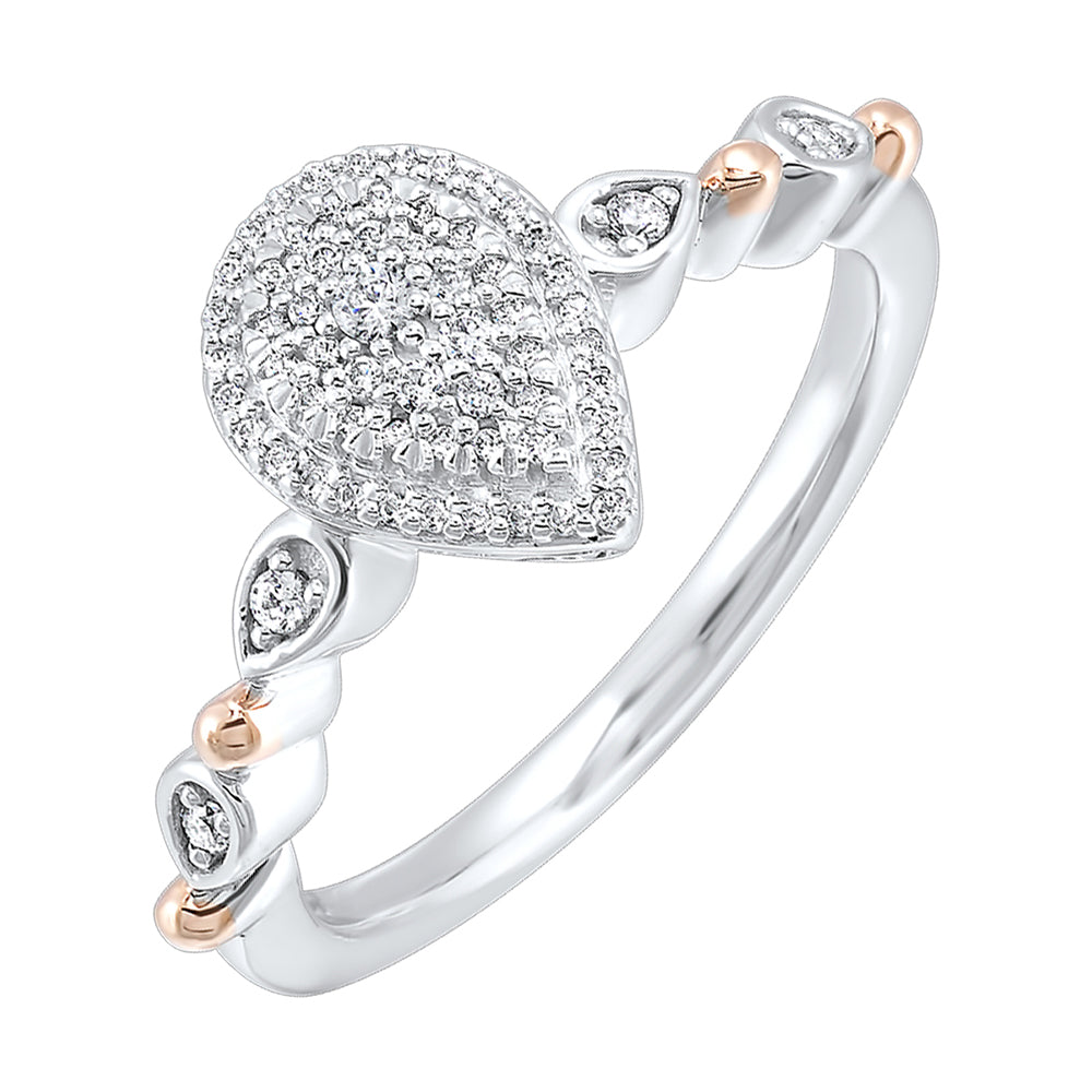 Gold Silver White Rose Diamond 1/5Ctw Ring
