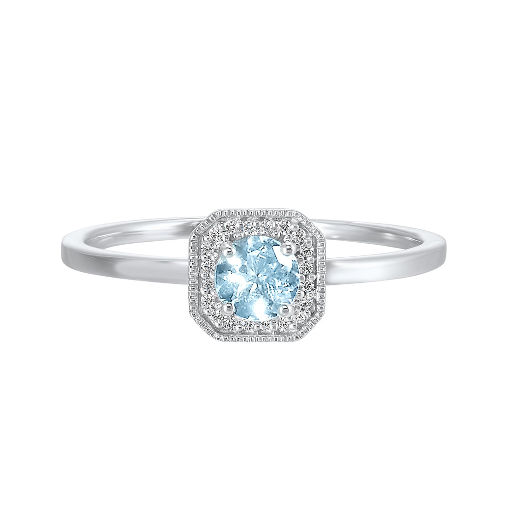 10Kt White Gold Diamond 1/12Ctw & Aquamarine 3/8Ctw Ring