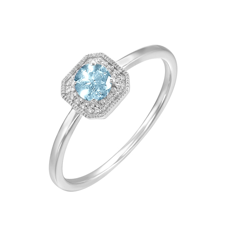 10Kt White Gold Diamond 1/12Ctw & Aquamarine 3/8Ctw Ring