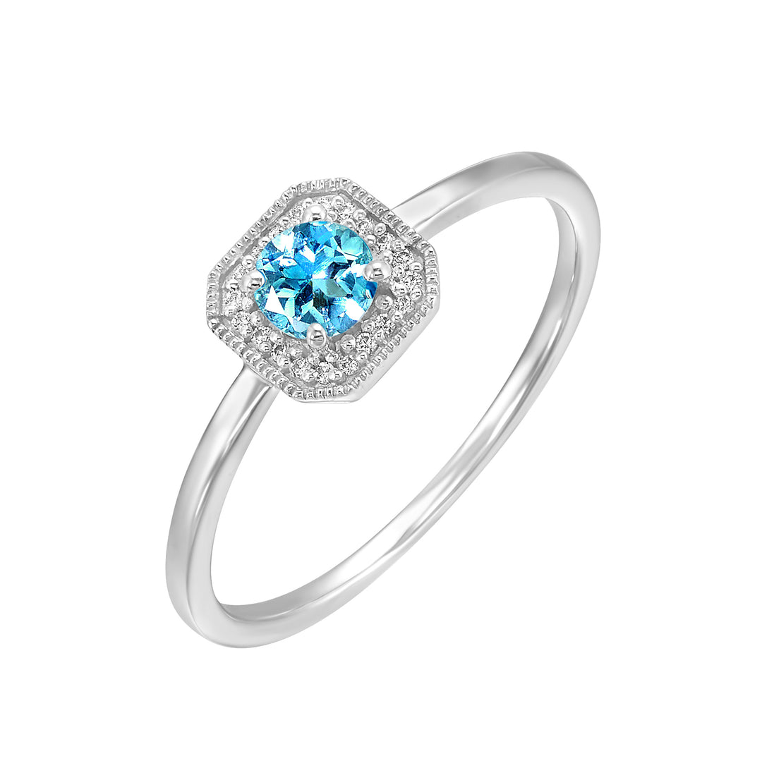 10Kt White Gold Diamond 1/12Ctw & Blue Topaz 1/2Ctw Ring