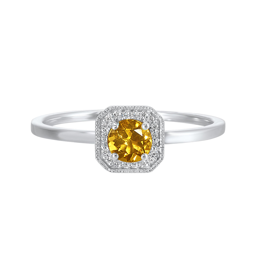 10Kt White Gold Diamond 1/12Ctw & Citrine 1/2Ctw Ring