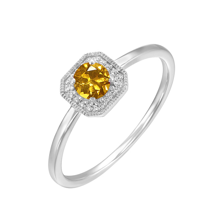 10Kt White Gold Diamond 1/12Ctw & Citrine 1/2Ctw Ring