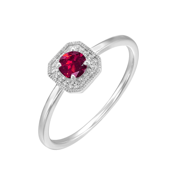10Kt White Gold Diamond 1/12Ctw & Created Ruby 3/4Ctw Ring