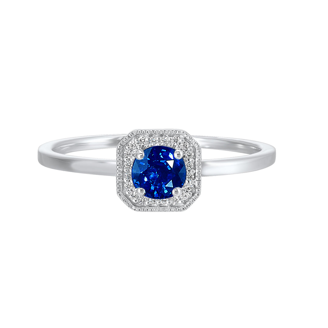 10Kt White Gold Diamond 1/12Ctw & Created Sapphire 3/4Ctw Ring