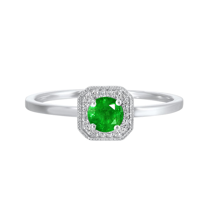 10Kt White Gold Diamond 1/12Ctw & Emerald 3/8Ctw Ring