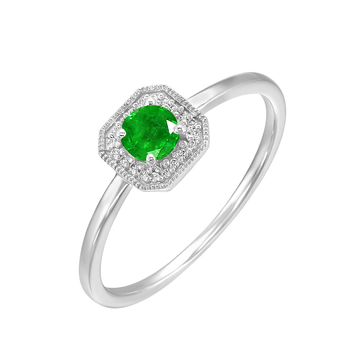 10Kt White Gold Diamond 1/12Ctw & Emerald 3/8Ctw Ring
