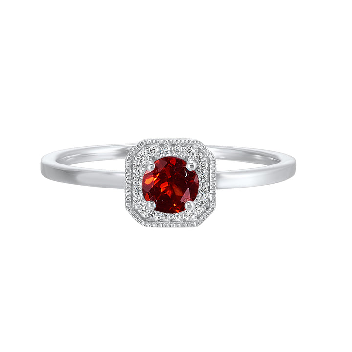 10Kt White Gold Diamond 1/12Ctw & Garnet 5/8Ctw Ring