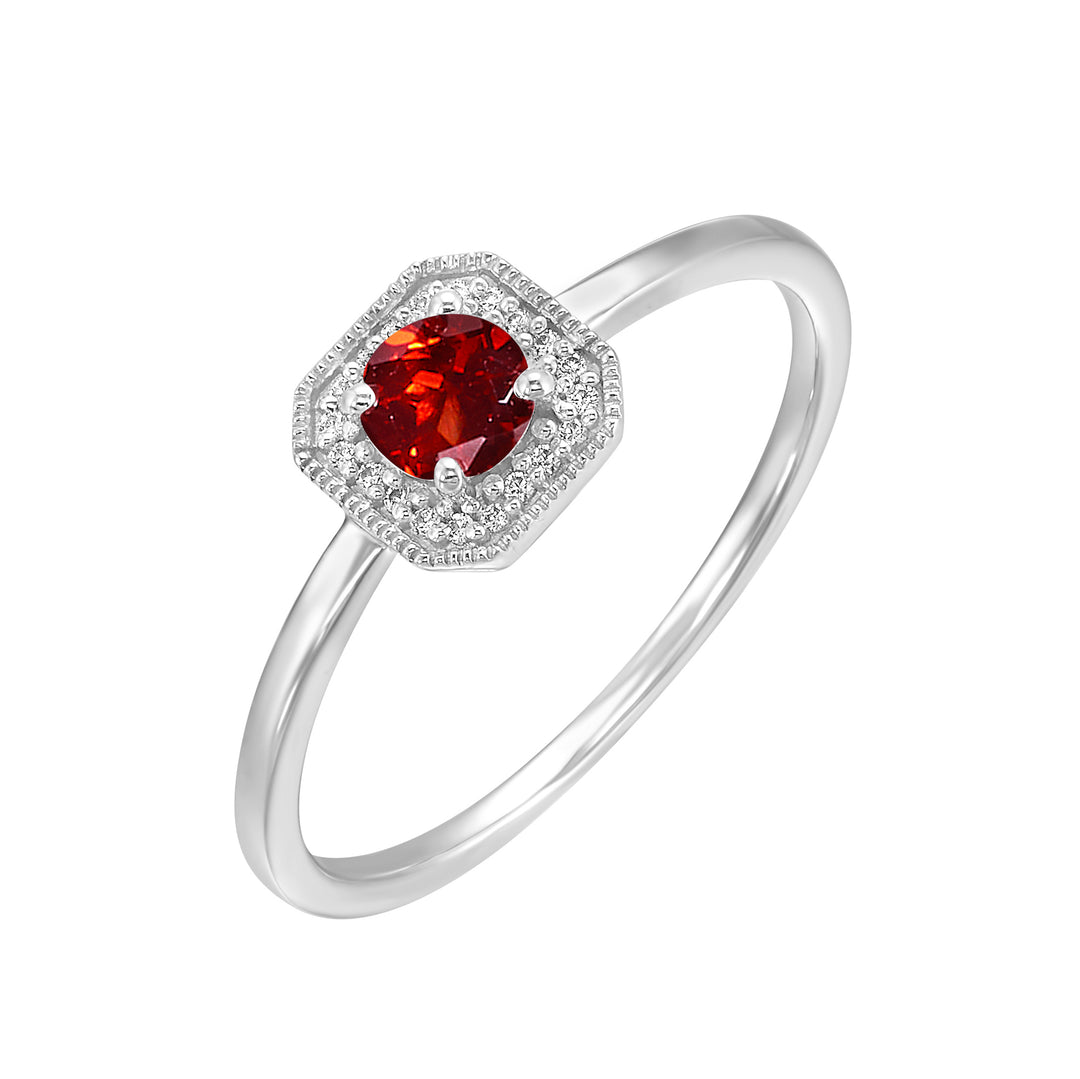 10Kt White Gold Diamond 1/12Ctw & Garnet 5/8Ctw Ring
