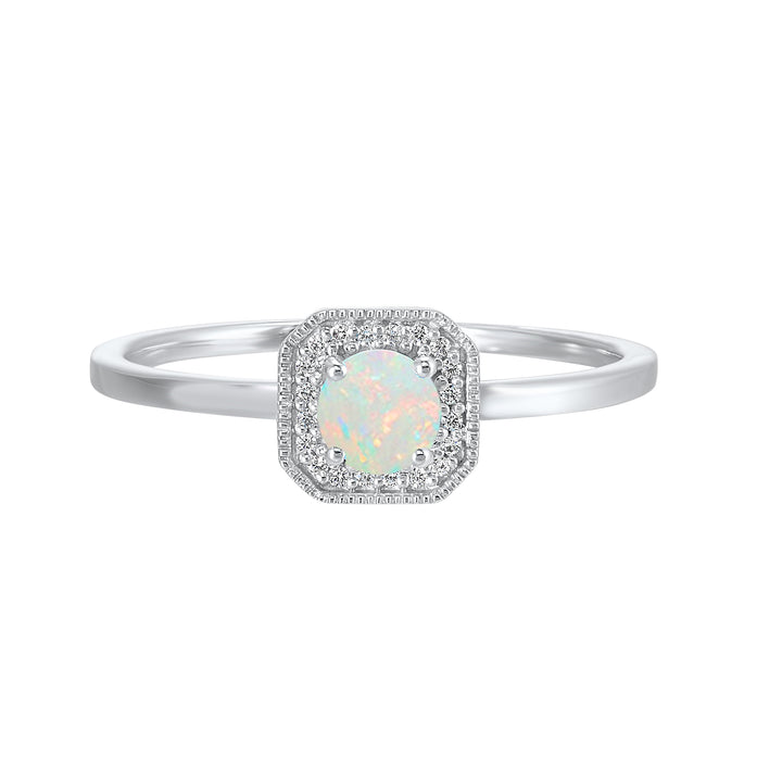 10Kt White Gold Diamond 1/12Ctw & Opal 1/3Ctw Ring