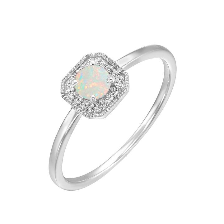 10Kt White Gold Diamond 1/12Ctw & Opal 1/3Ctw Ring