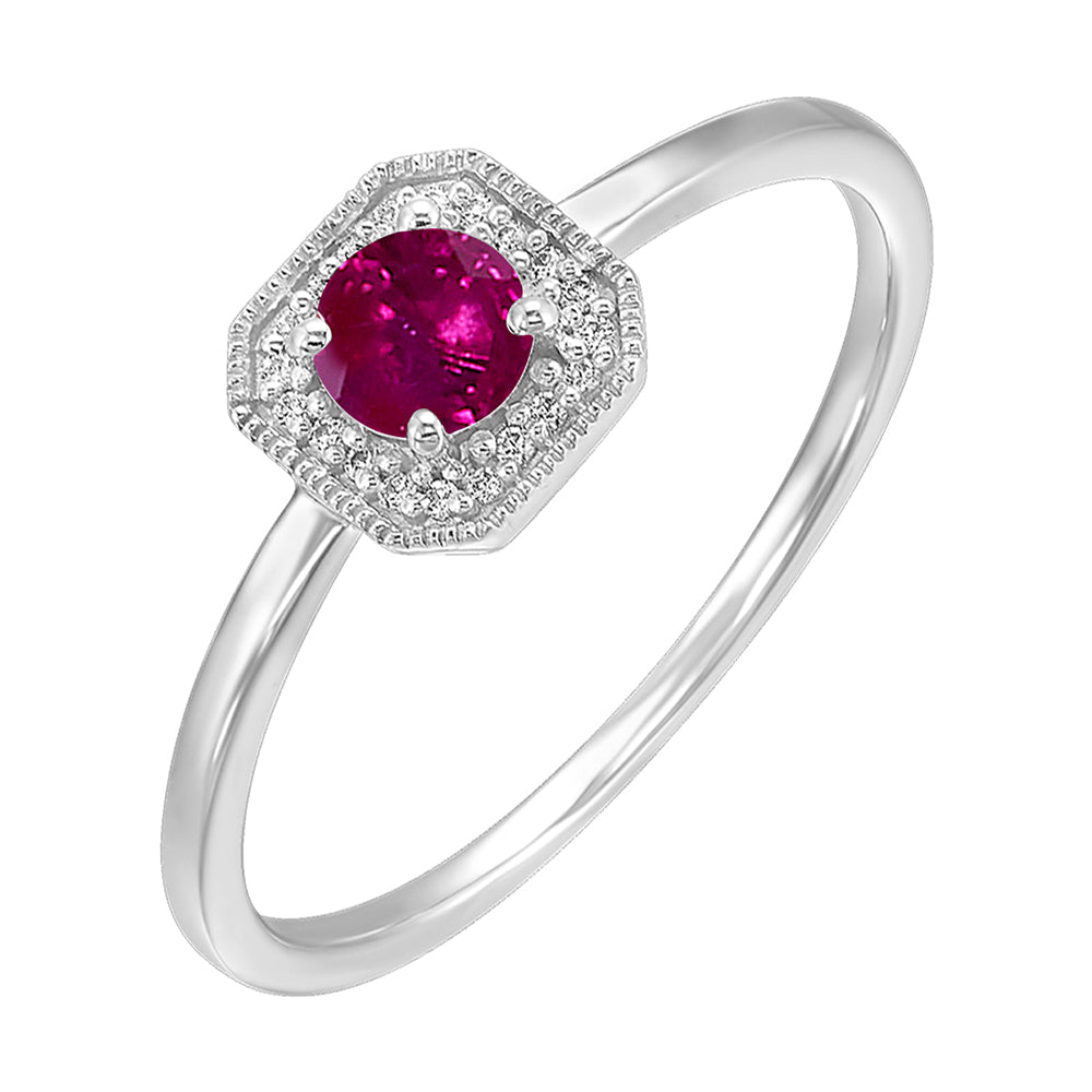 10Kt White Gold Diamond 1/12Ctw & Ruby 5/8Ctw Ring