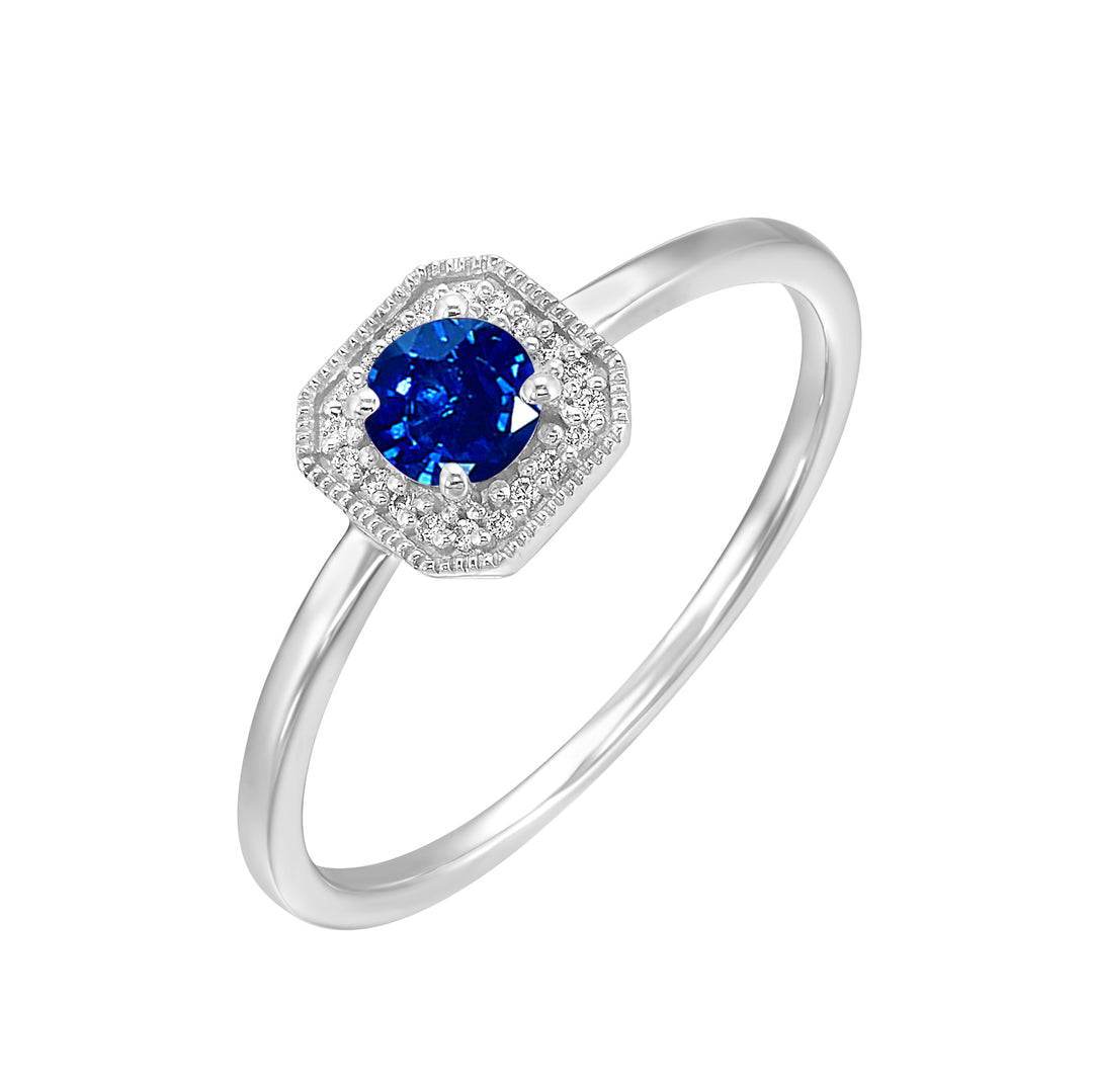 10Kt White Gold Diamond 1/12Ctw & Sapphire 5/8Ctw Ring