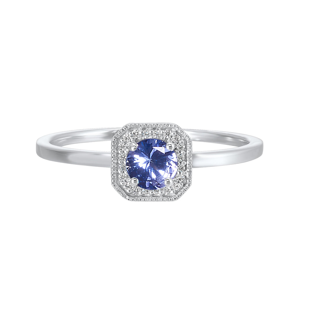10Kt White Gold Diamond 1/12Ctw & Syn Alexandrite 1/3Ctw Ring