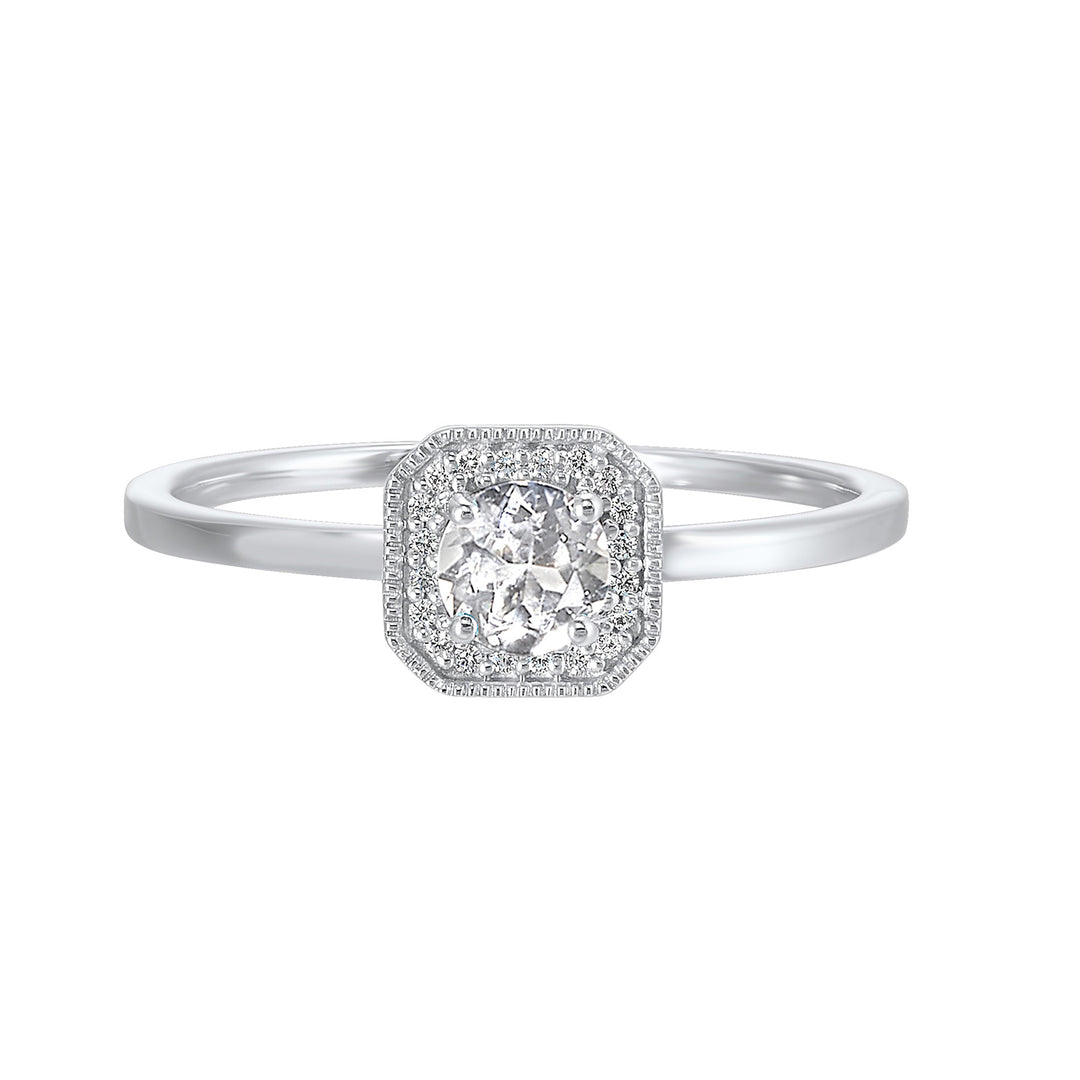 10Kt White Gold Diamond 1/12Ctw & White Topaz 5/8Ctw Ring