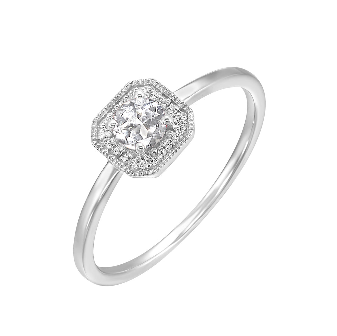10Kt White Gold Diamond 1/12Ctw & White Topaz 5/8Ctw Ring