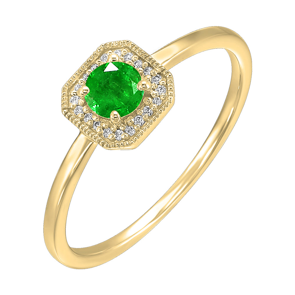 10Kt Yellow Gold Diamond 1/12Ctw & Created-Emerald 3/4Ctw Ring