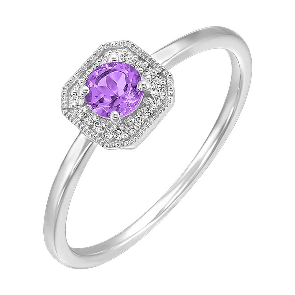 10Kt White Gold Diamond 1/12Ctw & Amethyst 3/8Ctw Ring