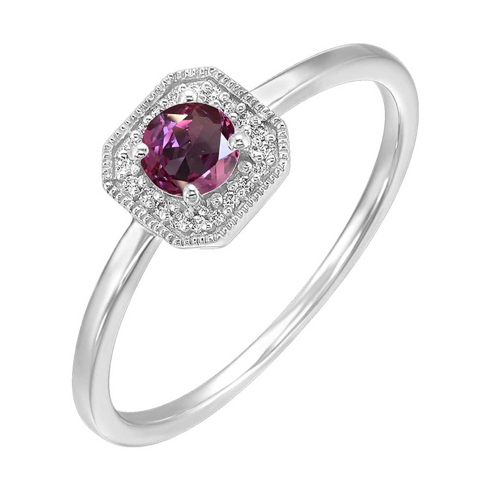 10Kt White Gold Diamond 1/12Ctw & Syn Alexandrite 1/3Ctw Ring