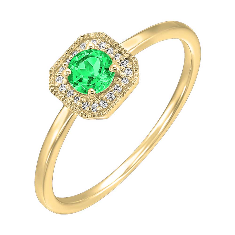 10Kt Yellow Gold Diamond 1/12Ctw & Created-Emerald 3/4Ctw Ring