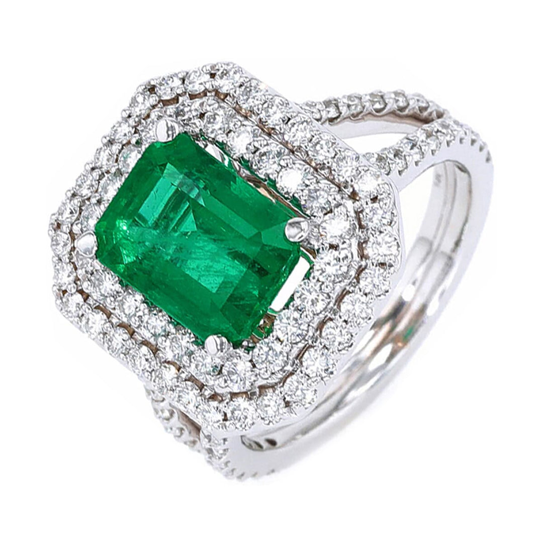 14Kt White Gold Diamond 1 1/3Ctw & Emerald 2 7/8Ctw Ring