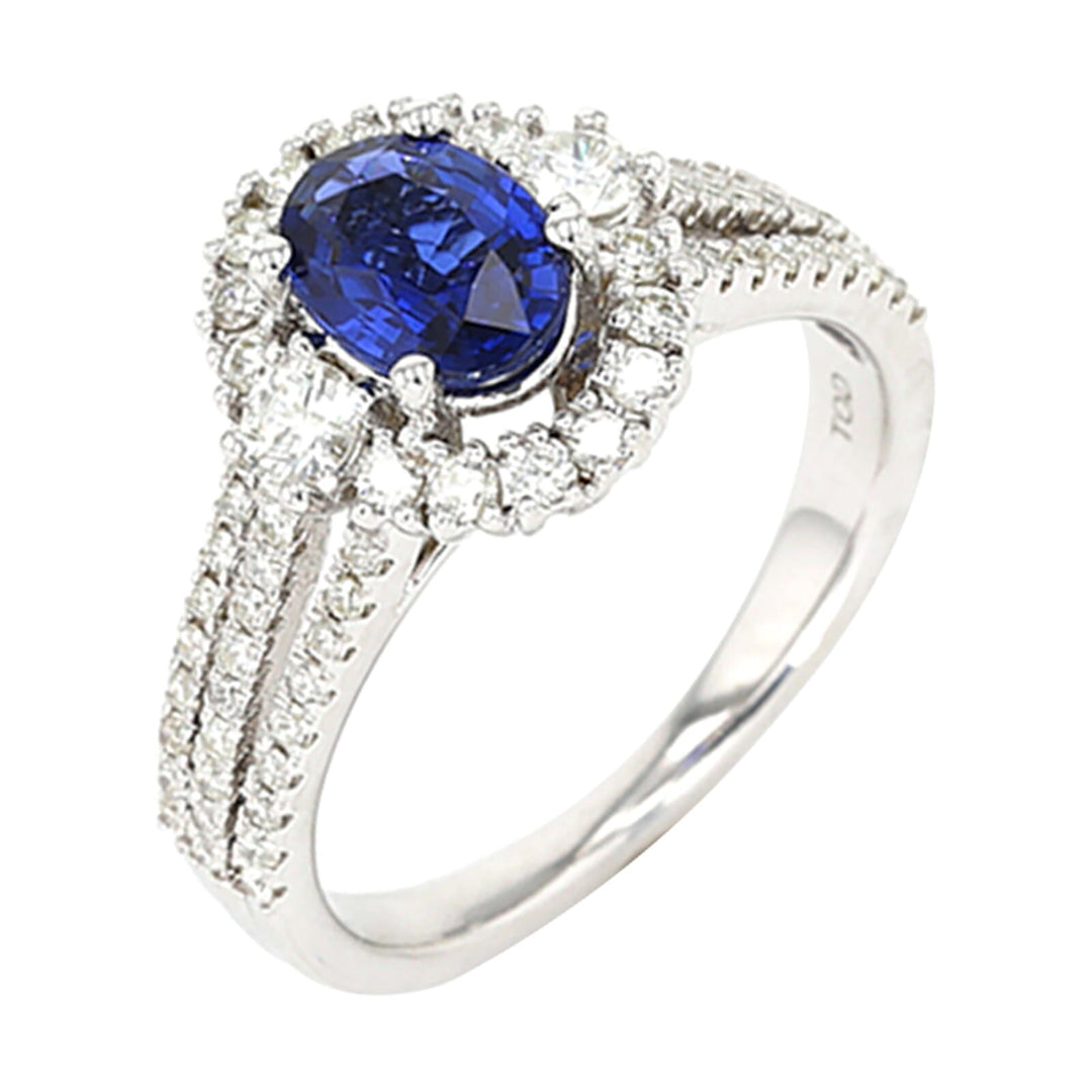 14Kt White Gold Diamond 5/8Ctw & Sapphire 1 1/7Ctw Ring