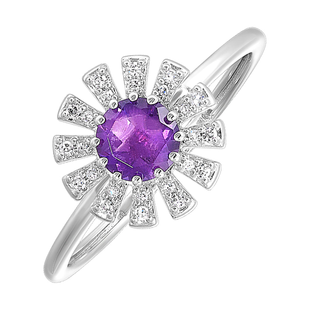 10Kt White Gold Diamond 1/20Ctw & Amethyst 1/2Ctw Ring