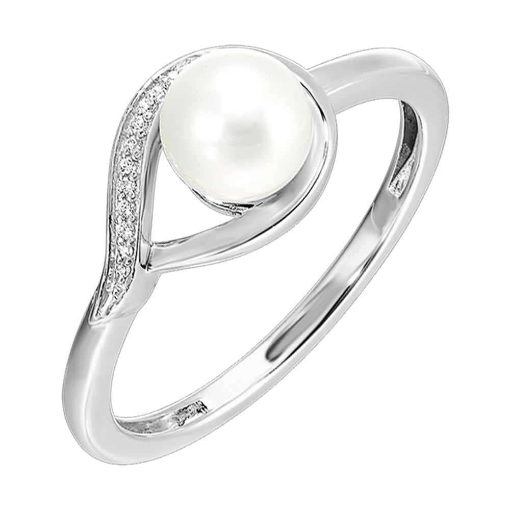 14Kt White Gold Diamond 1/50Ctw & Pearl Ring