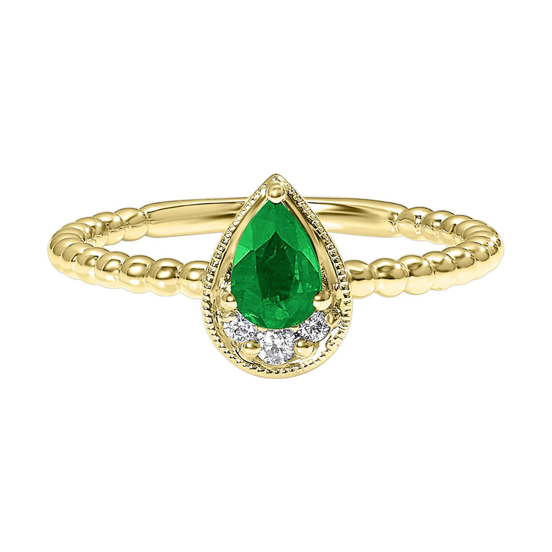 14Kt Yellow Gold Diamond 1/20Ctw & Emerald 1/2Ctw Ring