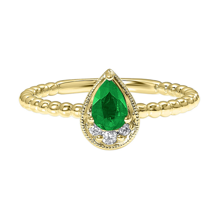 14Kt Yellow Gold Diamond 1/20Ctw & Emerald 1/2Ctw Ring