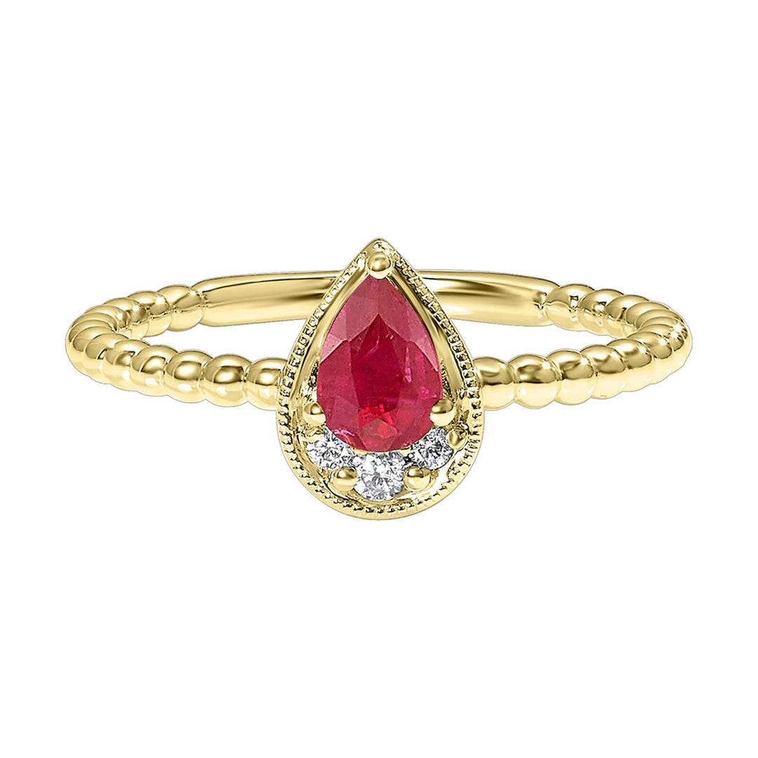 14Kt Yellow Gold Diamond 1/20Ctw & Ruby 1/2Ctw Ring