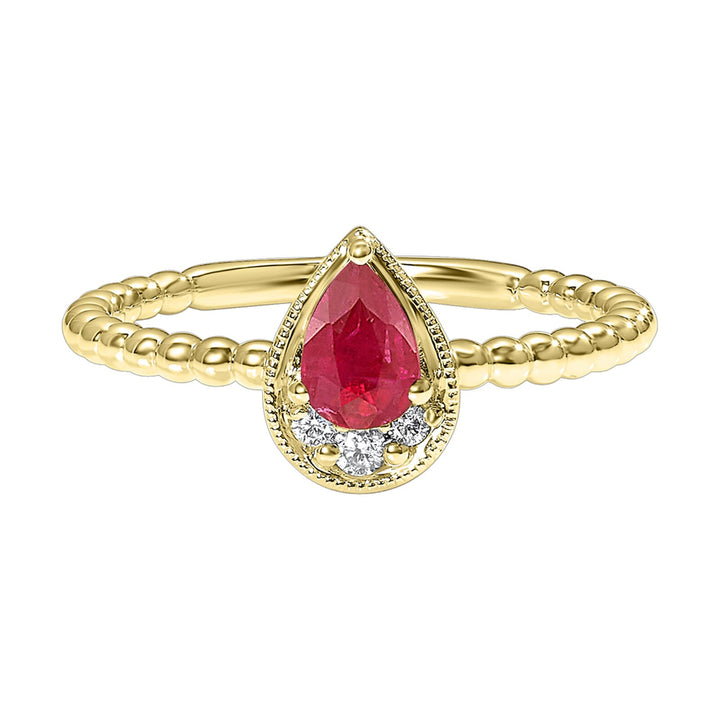 14Kt Yellow Gold Diamond 1/20Ctw & Ruby 1/2Ctw Ring