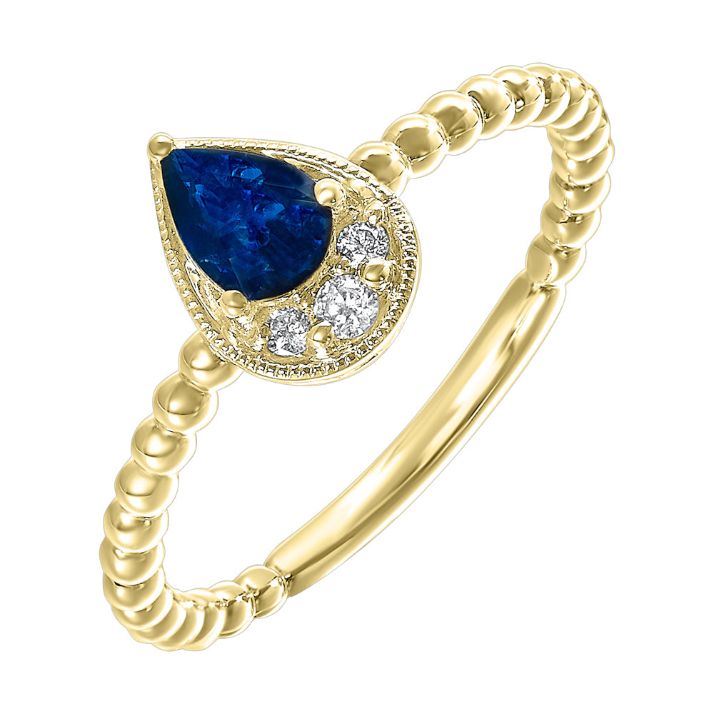 14Kt Yellow Gold Diamond 1/20Ctw & Sapphire 1/2Ctw Ring