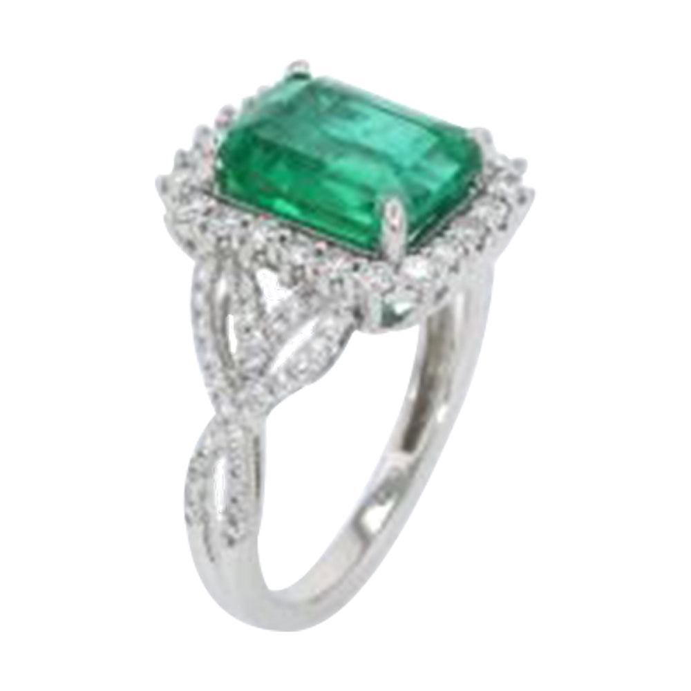 14Kt White Gold Diamond 5/8Ctw & Emerald 3 1/2Ctw Ring