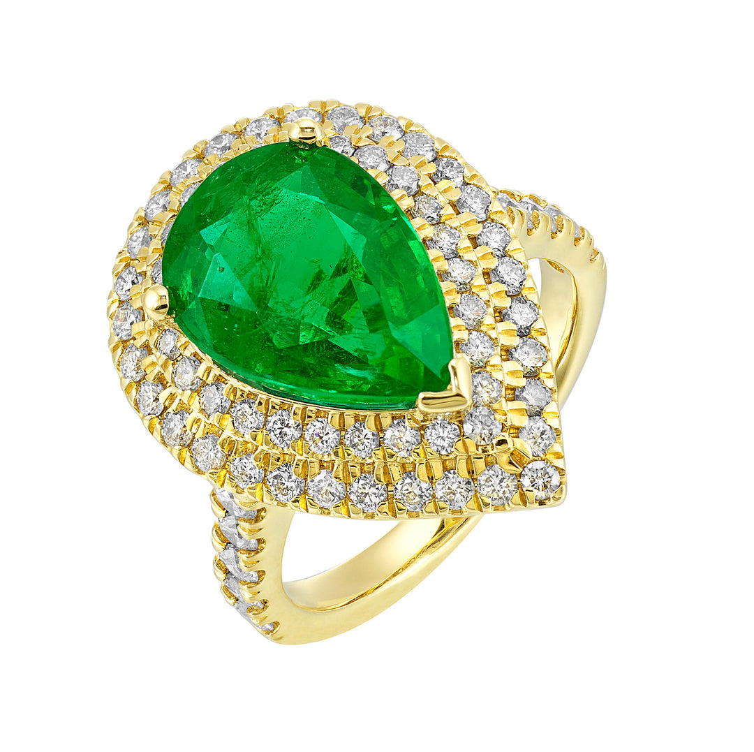 14Kt Yellow Gold Diamond 1 1/6Ctw & Emerald 4 1/2Ctw Ring