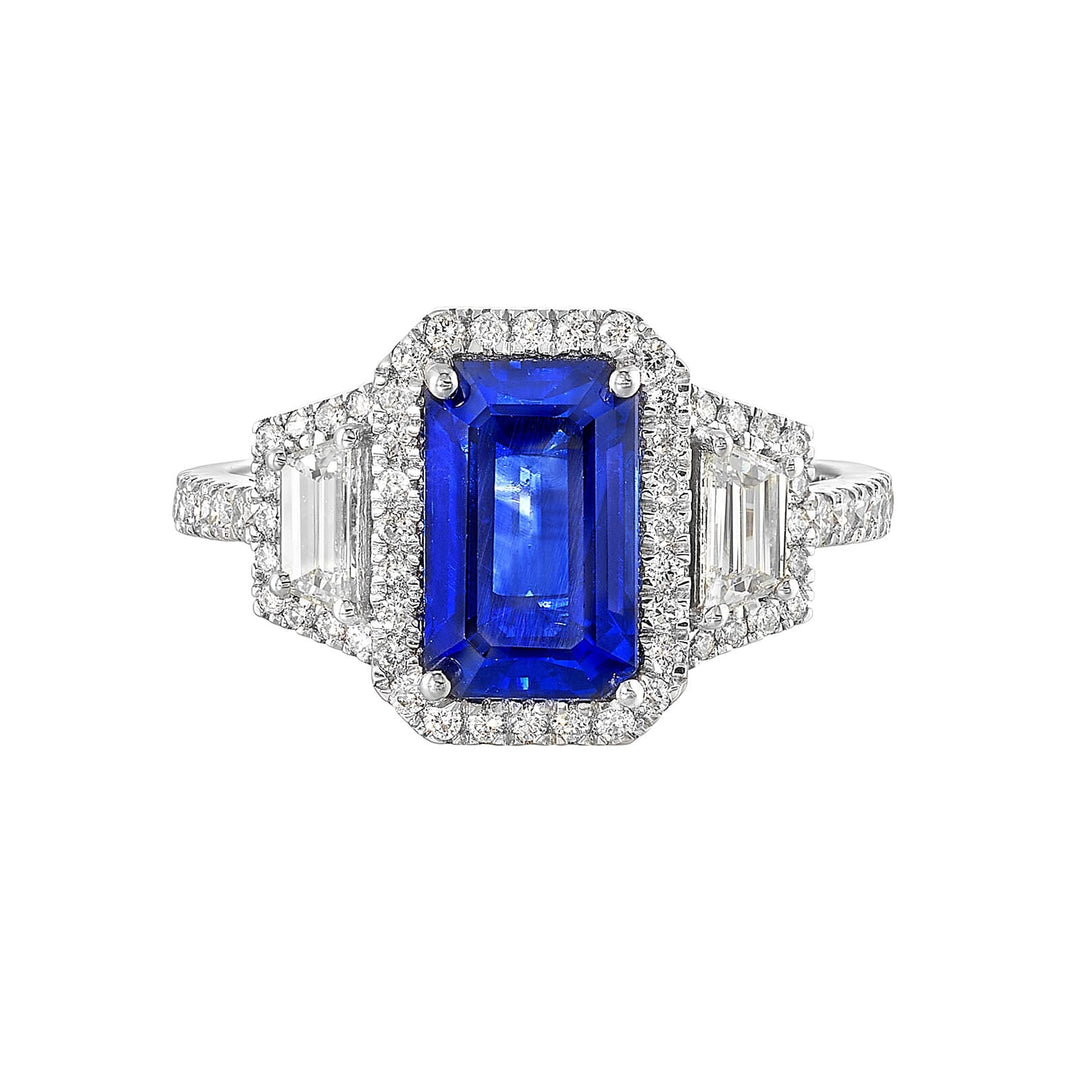 18Kt White Gold Diamond 3/4Ctw & Blue Sapphire 31/4Ctw Ring