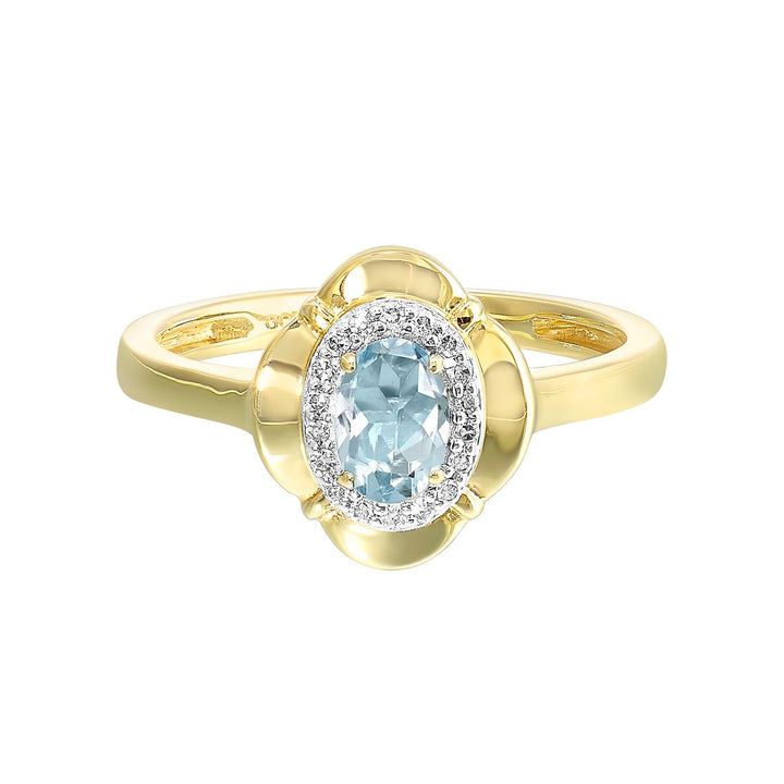 10Kt Yellow Gold Diamond 1/15Ctw & Aquamarine 3/8Ctw Ring