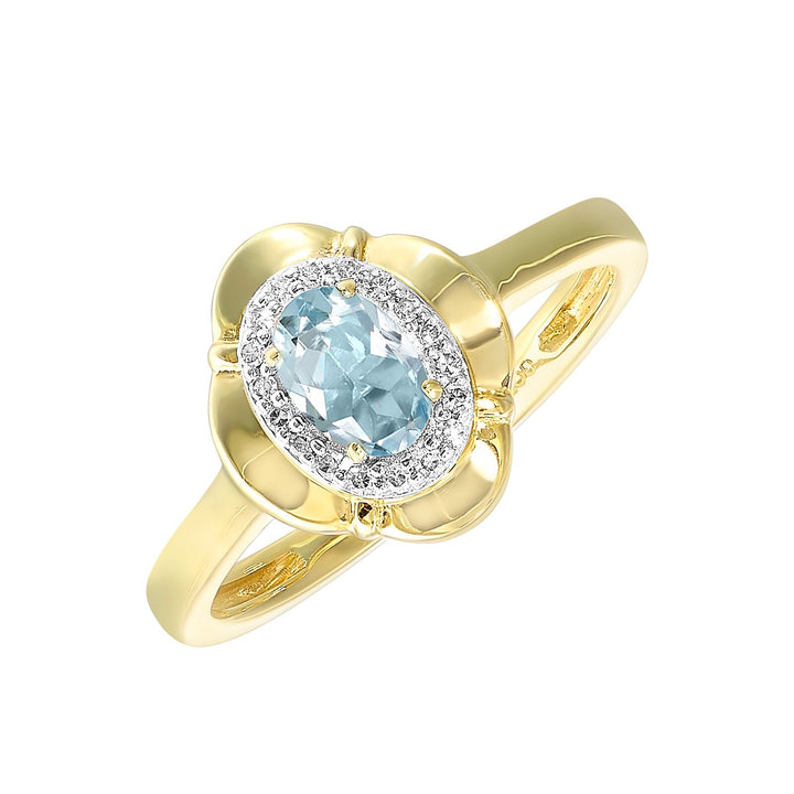 10Kt Yellow Gold Diamond 1/15Ctw & Aquamarine 3/8Ctw Ring