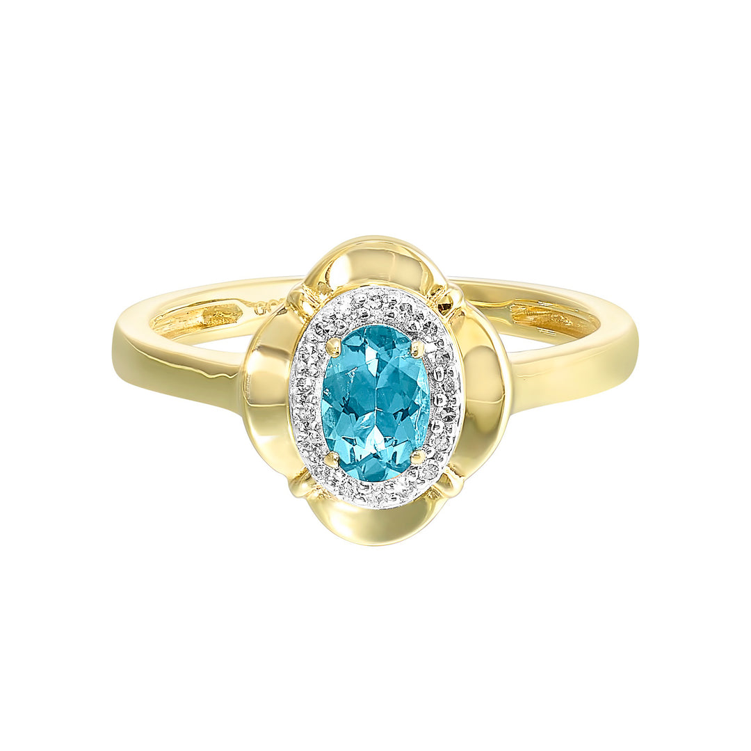 10Kt Yellow Gold Diamond 1/15Ctw & Blue Topaz 5/8Ctw Ring