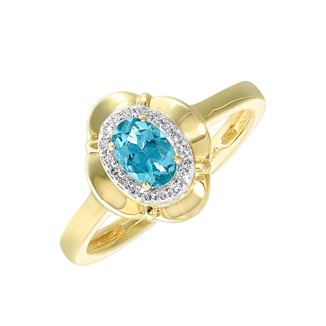 10Kt Yellow Gold Diamond 1/15Ctw & Blue Topaz 5/8Ctw Ring