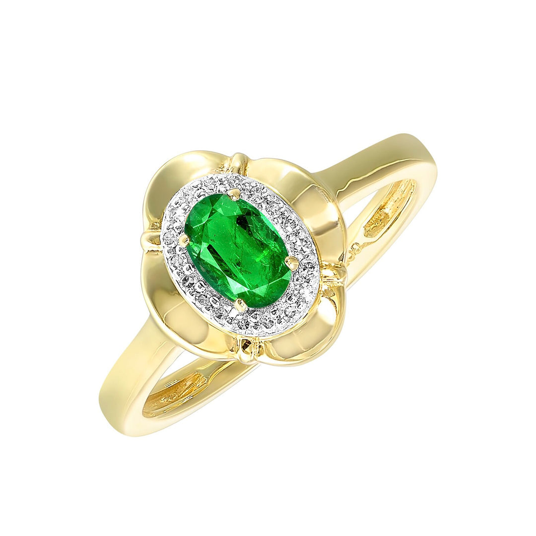 10Kt Yellow Gold Diamond 1/15Ctw & Emerald 3/8Ctw Ring