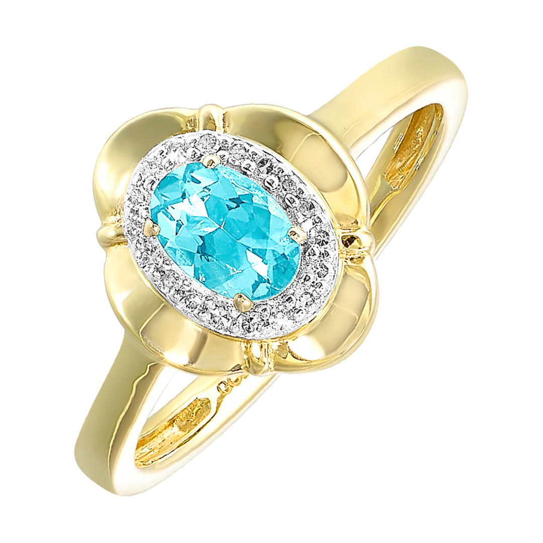 10Kt Yellow Gold Diamond 1/15Ctw & Aquamarine 3/8Ctw Ring